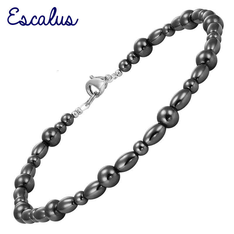 Bracelet Bangle Designer Escalus Bracelets de Cheville Magnétiques pour Dames avec des Perles d'Hématite Noires Rondes et Ovales Favorisent la Ci