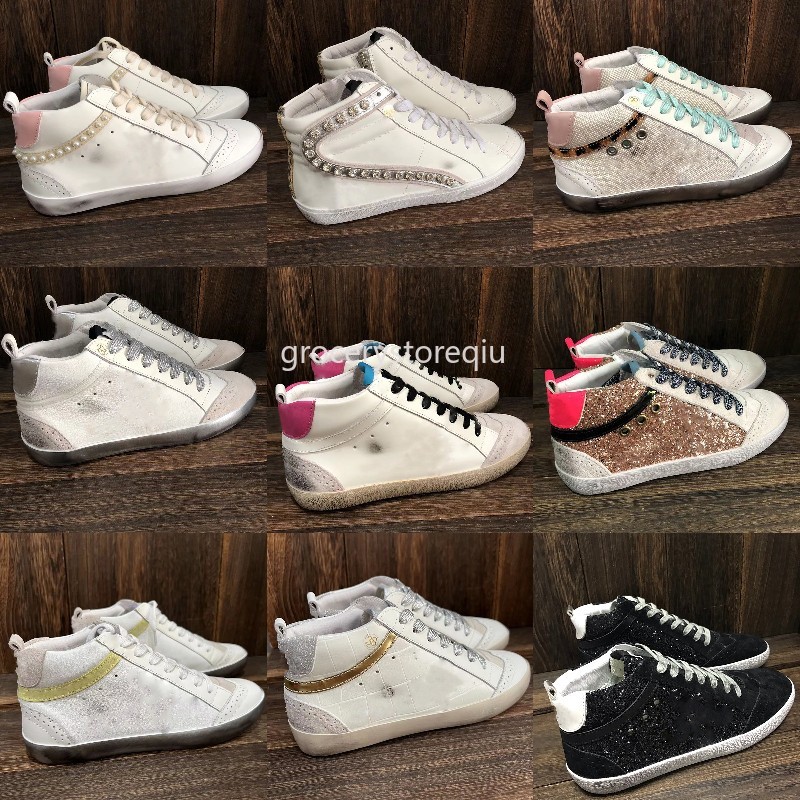 

Designer Brand Sneaker Mid Star Women Shoes Leopard Print Pink-gold glitter Classic White Do-old Dirty Designer High Top Style Shoe, Star17