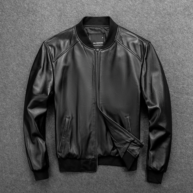 GUSEEMIO veste en cuir véritable pour hommes manteau en peau de mouton mâle véritable animal 100 peau vêtements extérieurs bonne qualité veste de