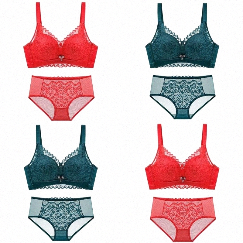 

bras Sets Year Christmas Party Red Green Color Women Sexy Lingerie Set Lace Wirefree Chiffon Bra Small Size Underwear A B x3PZ#, Green-2