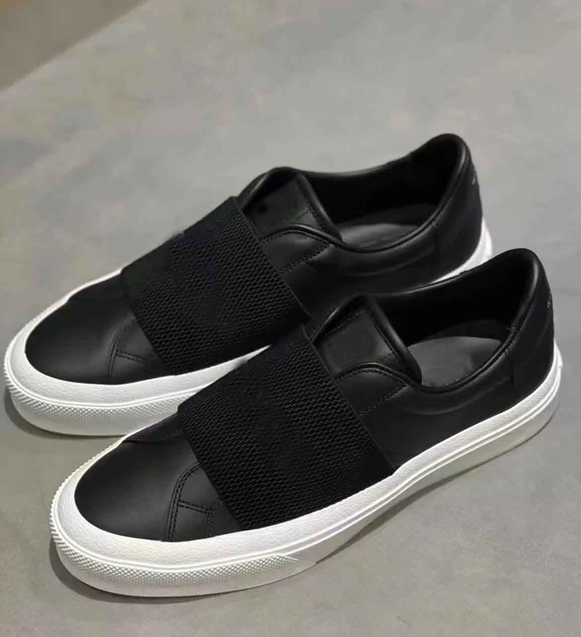 

Top Quality City Sport Low-Top Sneakers Shoes Men Grained faux-leather Trim Webbing Slip On Skateboard Walking White Black Wholesale Trainers