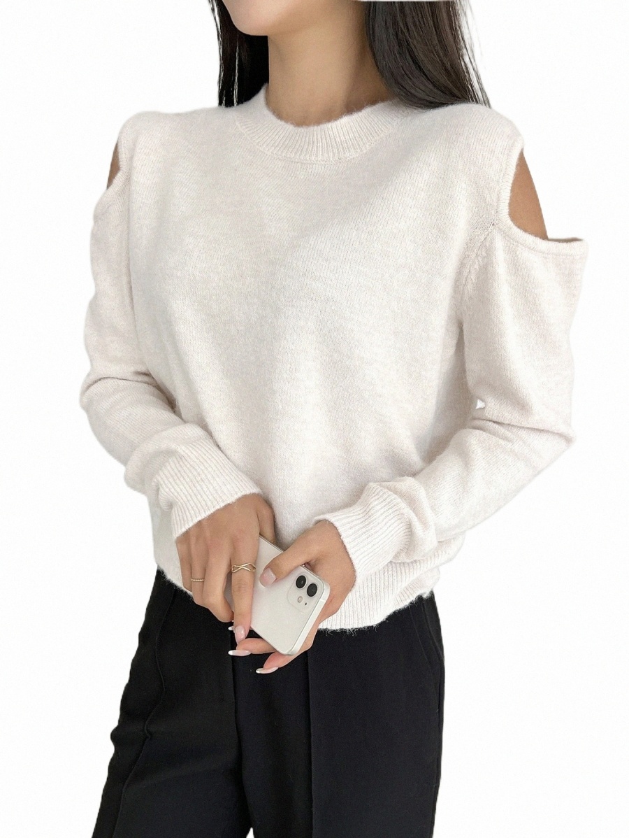 

Women's Sweaters dazy Solid Cold Shoulder Sweater Clothing 06FV#, White
