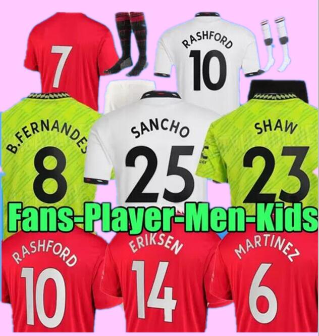 

21 22 23 SANCHO MANCHESTERS soccer jerseys PLAYER #7 Fans Player version WOMEN MANS UTDS FERNANDES SHEW RASHFORD GREENWOOD football top shirt 2022 2023 kids kit set, 2023 away kids