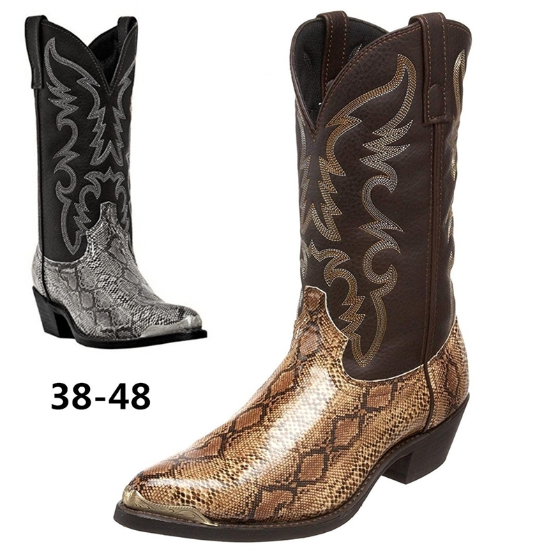 Bottes pour hommes talons hauts printemps et automne imprimé serpent brodé Western Cowboy bottes à bout pointu chaussures de chevalier pour homme