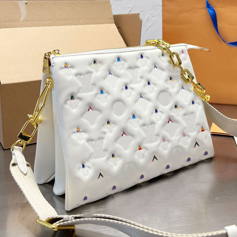 

Chain Crossbody Messenger Bag Women Handbag Multi Pocket Shoulder Baguette Bags Genuine Leather Colour Letter Flower Embossing High Quality Removable Strap Pouch, Just a box·