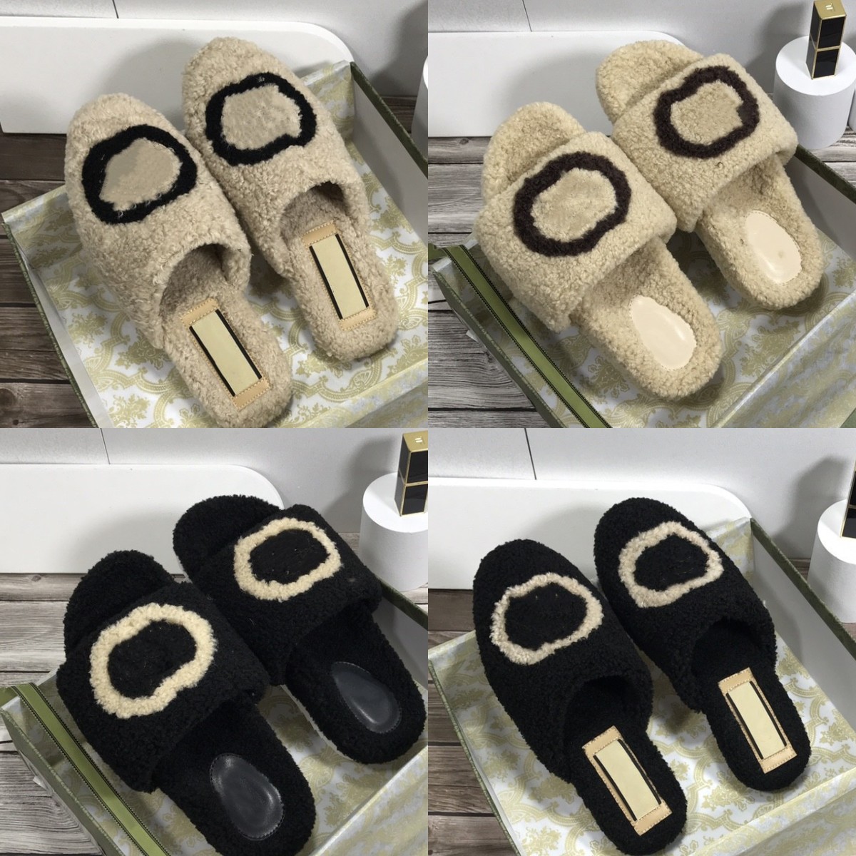 

Paris Fashion Fur Slippers Women Sherpa Wool Slide Sandal Double G Designer Thick Bottom Fluffy Half slides Fashion Slip On Flat Muller Heel Mule Winter Shoes Sneaker, Fill postage