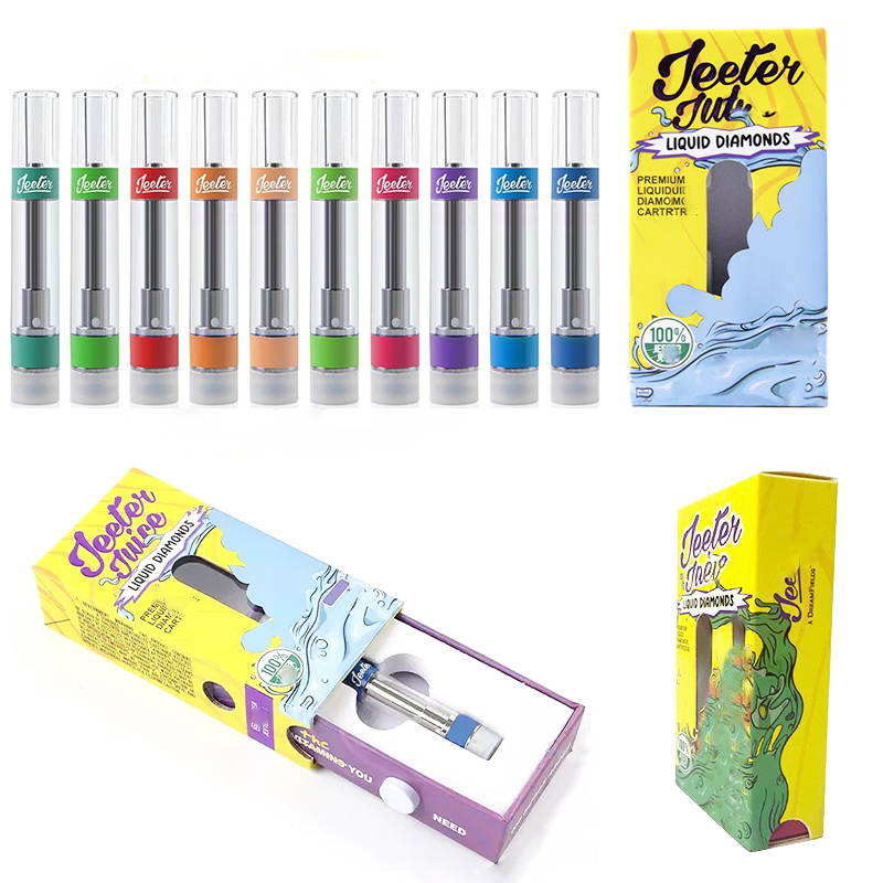 

Jeeter Juices Atomizers Empty Vape Pen E cigarettes Cartridges Packaging 0.8ml 1.0ml M6T Thick Oil Hole Ceramic Coil Carts 510 Thread 10 color