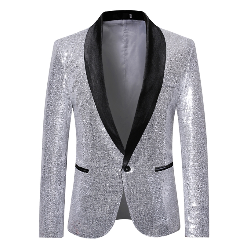 Hommes or argent paillettes brillant Blazers costume veste mode boîte de nuit DJ scène performances manteau de fête de mariage 220819