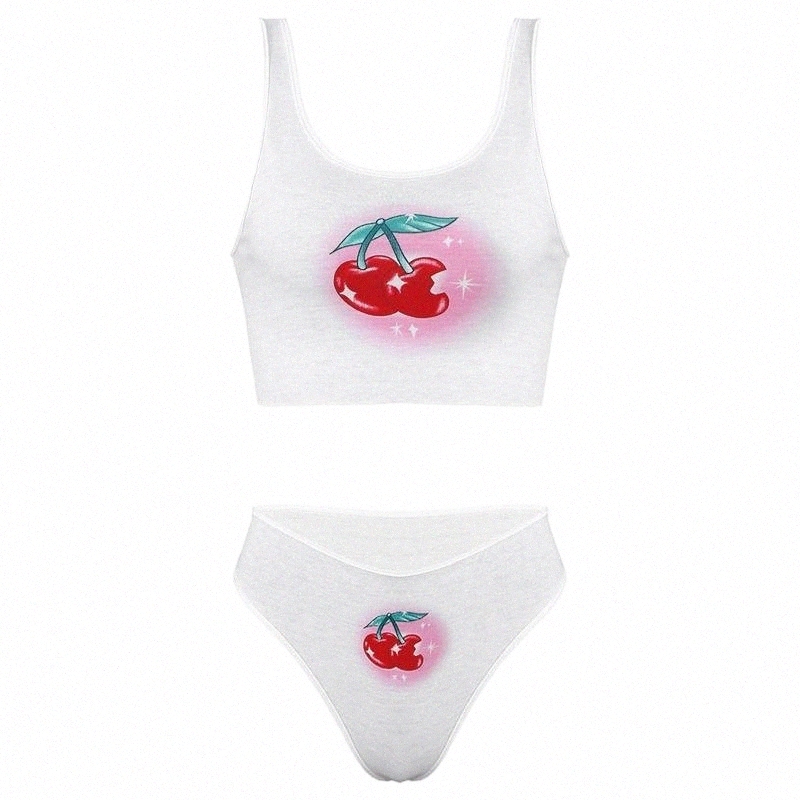 bras Sets Women Cherry Printing Costume Suit Sexy Lingerie Set Exotic Crop Tops Underwear Nightwear Camisole Tanks Top With Briefs Panties E7oL#-image-791328238