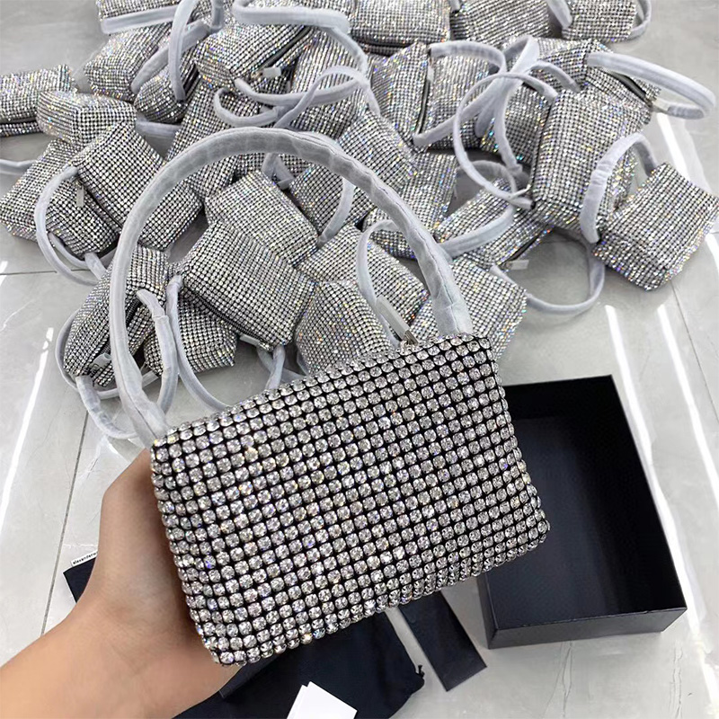 

Top designer colored diamond small square bag ladies light luxury flash handbag mini stray bag temperament girl wang bags party must-have cute item, Custom made