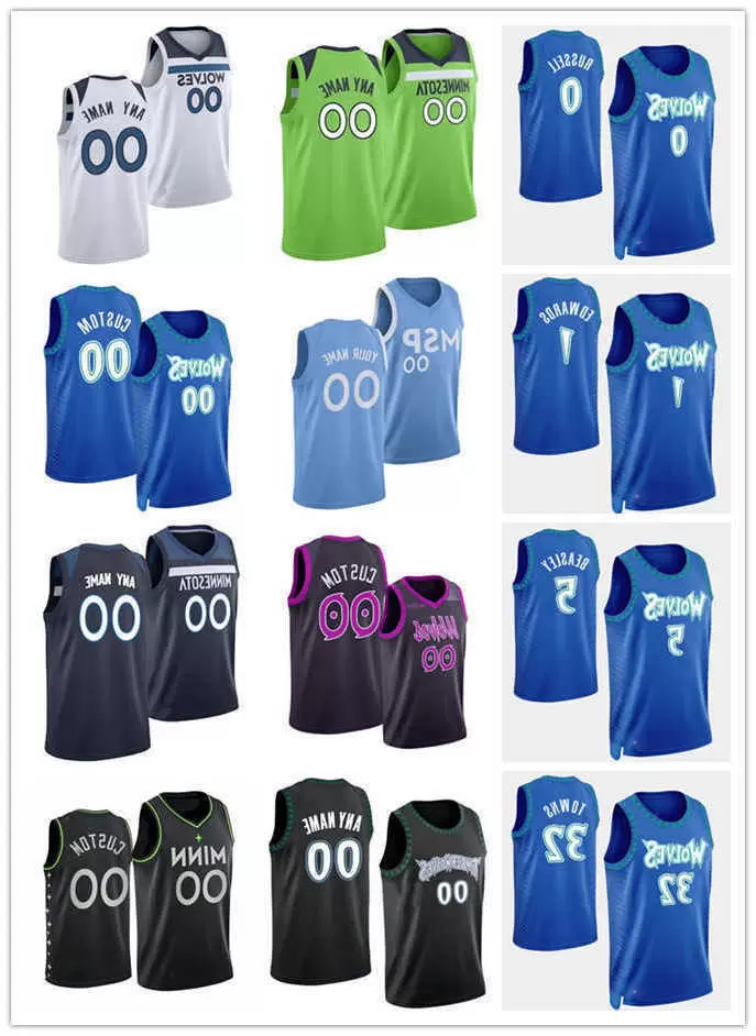 

''nba''Jerseys75th Men Women Youth Custom Minnesota''Timberwolves''Karl-Anthony 32 Towns 1 Anthony Edwards 0 D'Angelo Russell 5 Malik, Color