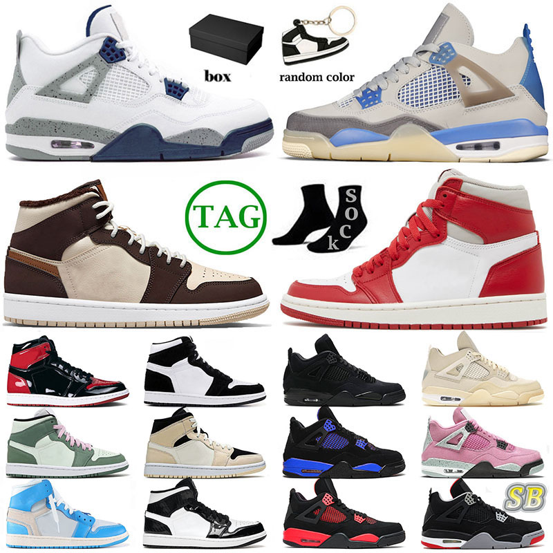 

With Box Jumpman 1 4 Mens Womens Basketball Shoes Newstalgia 1s Chocolate High Midnight Navy 4s IV Military Black Cat Mid Dutch Green Sneakers Trainers Big Size 13, 36-45 travis scotts cactus jack red