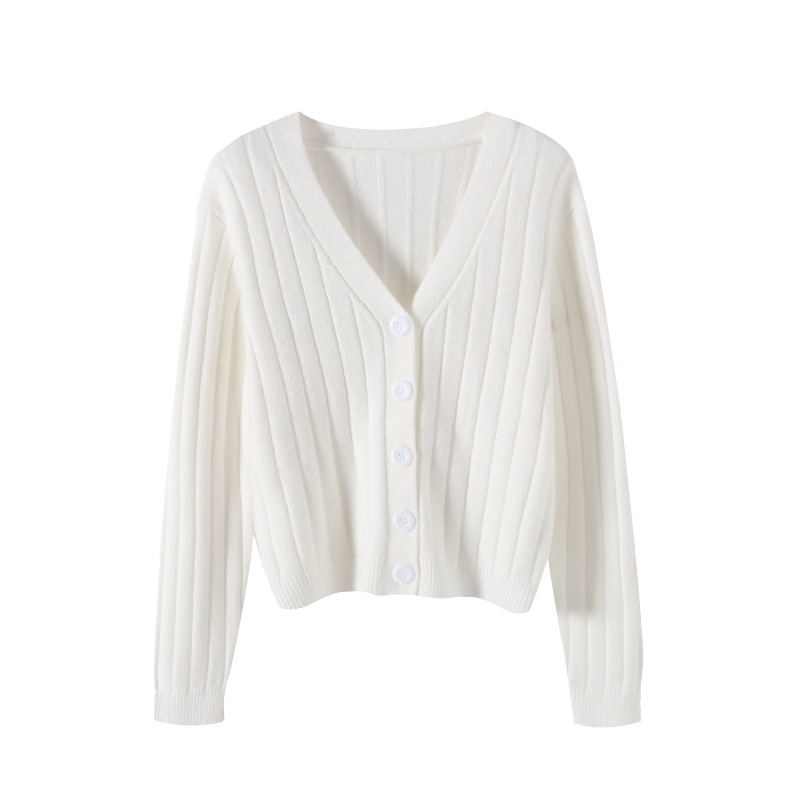Autumn and Winter Cropped Cardigan Oversized Cardigan Sleeved V-Neck Sweater Knit Cardigan Jacket Women
