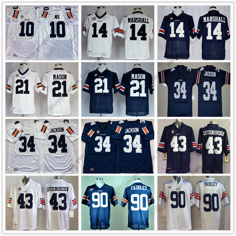 

NCAA Auburn Tigers College Football Jersey 14 Nick Marshall 21 Tre Mason 34 Bo Jackson 43 Philip Lutzenkirchen 90 Nick Fairley stitched jerseys, As picture