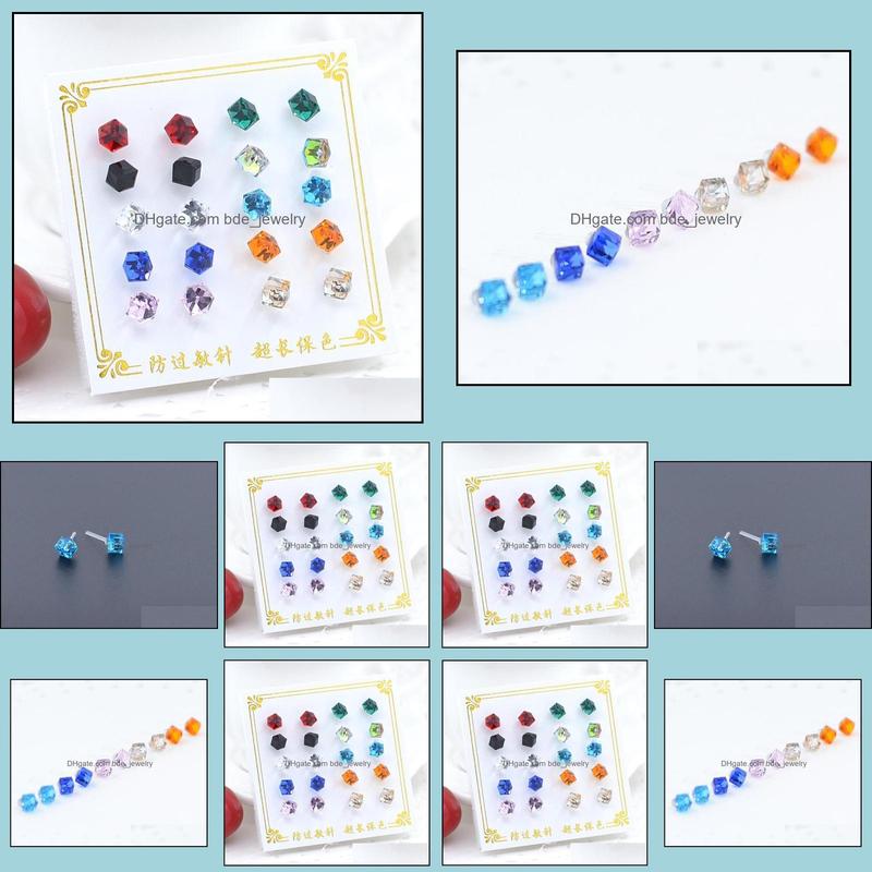 Boucles d'oreilles pour les femmes en gros Style classique boucle d'oreille différentes couleurs cristal verre Cube livraison directe 2021 bijoux