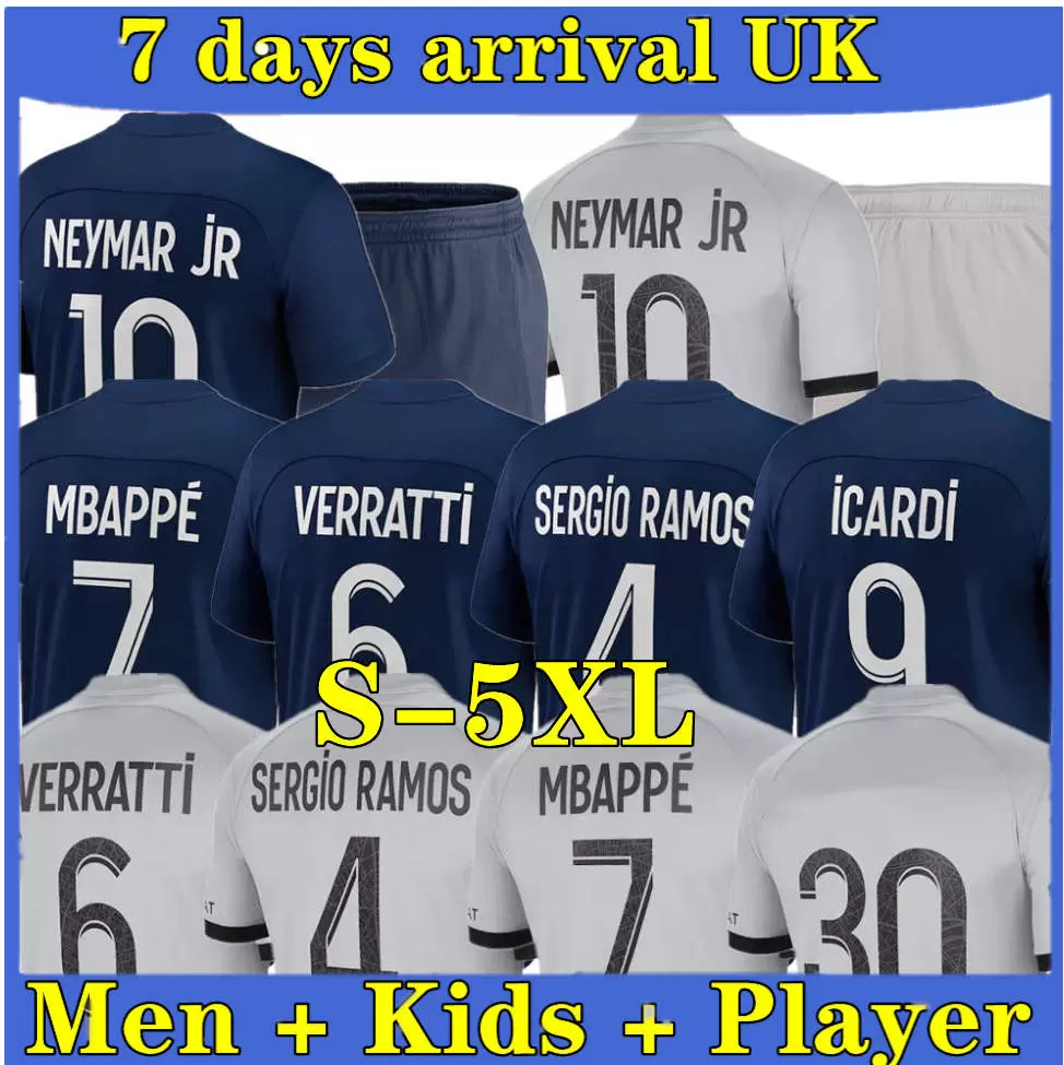 

Quick Dry S-4XL MBAPPE PLAYER soccer jersey SERGIO RAMOS Maillots de football 2022 2023 VERRATTI MARQUINHOS pSGS HAKIMI kids kit shirt uniforms maillot foot third, 22/23 kids-away