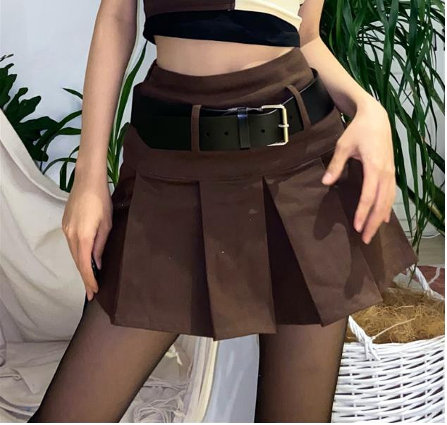 

Brown Vintage Pleated Skirts Womens 90s Aesthetic School Girl Mini Skirt High Waist Cute Kawaii Clothes, Chocolate