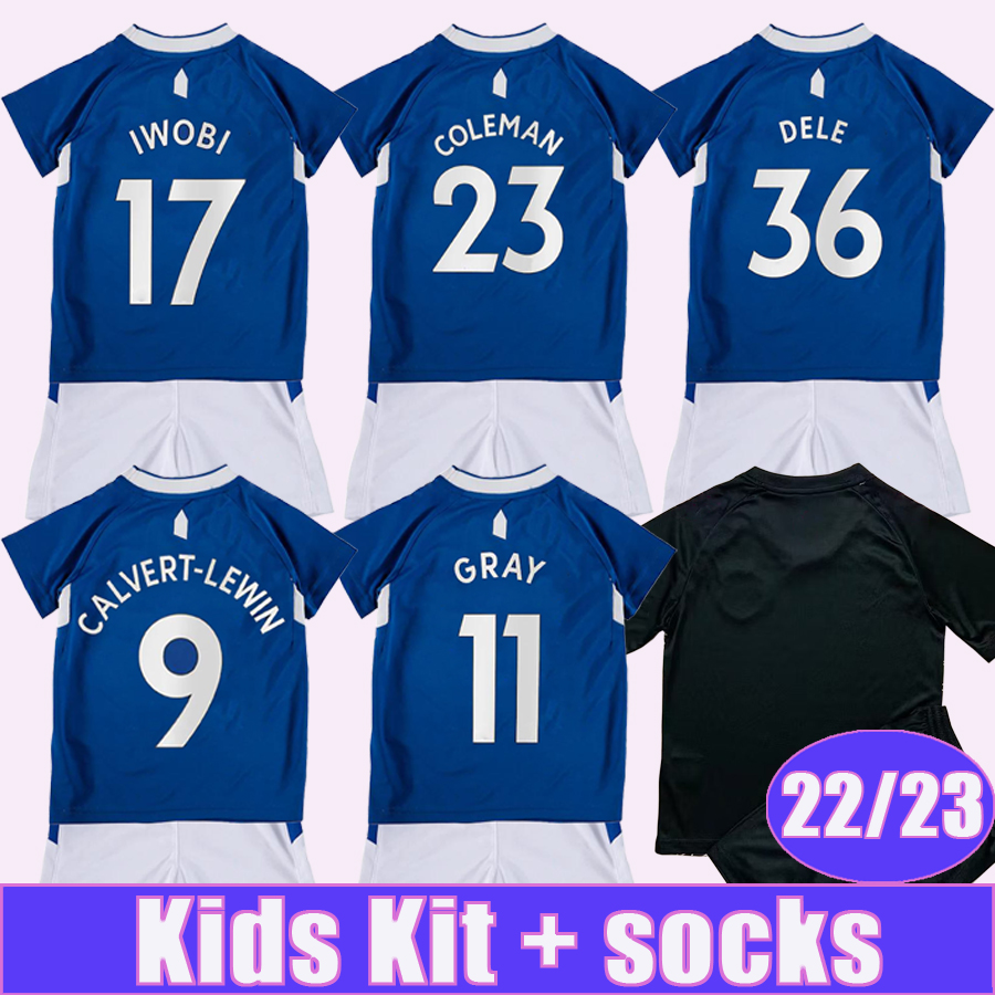 

22 23 KEANE DAVIES GRAY Kids Kit Soccer Jerseys DOUCOURE TOWNSEND CALVERT-LEWIN ALLAN GORDON Y. MINA MYKOLENKO DELE Home Goalkeeper Football Shirt, Tz11012 22 23 home no socks