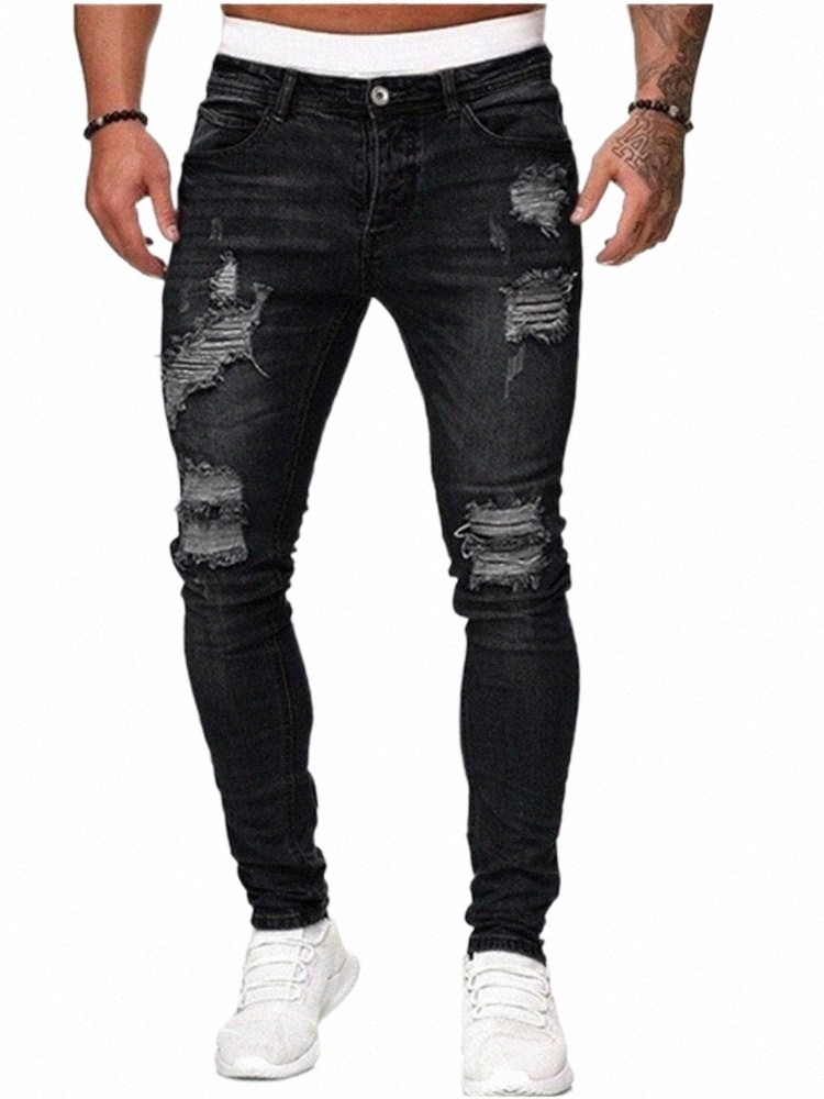 men's Jeans Mens Ripped Skinny Blue Slim Fit Hole Pencil Pants Biker Casual Trousers Streetwear 2022 High Quality Denim Man ClothingMen'-image-791315785