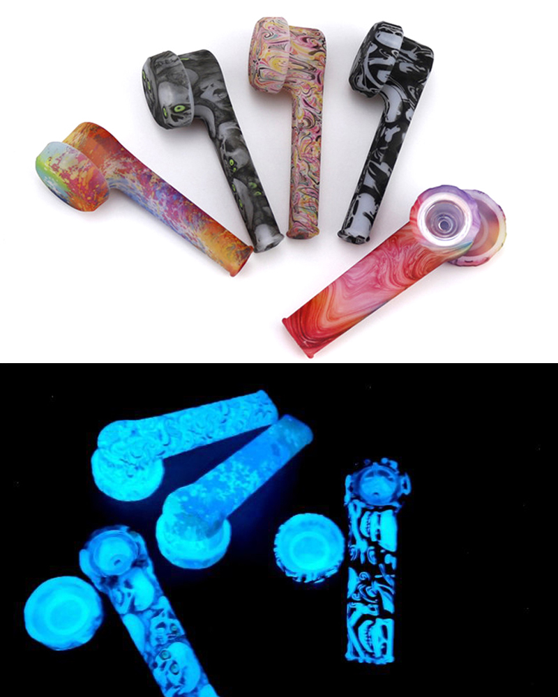 

Luminous Patterned Smoking Hand Pipe Glow In The Dark Silicone Pipes Glass Bowl Dab Spoon 3.5" Environmentally Silicon Water Bong For Tobacco Dry Herb