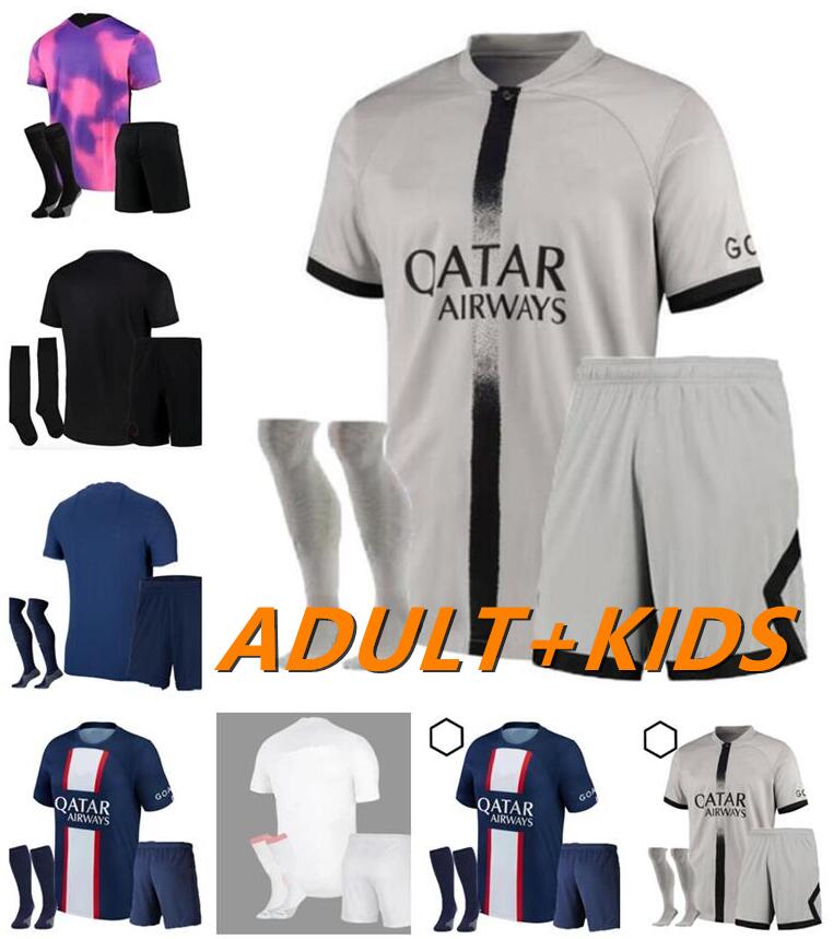 

Adult Kids kit with socks psgs SERGIO RAMOS Soccer Jerseys 2022 2023 GANA KIMPEMBE MBAPPE Wijnaldum HAKIMI child football Shirts 21 22 23 DI MARIA SARABIA MARQUINHOS