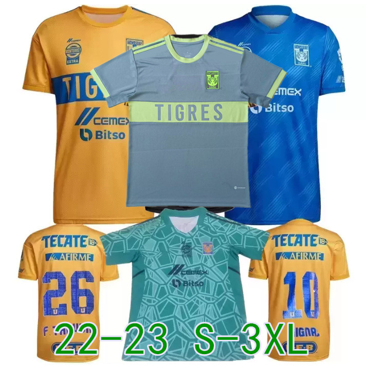 

2022 2023 Tigres UANL goalkeeper Mexico 7 Stars soccer jerseys home away Tigers Yellow GIGNAC Vargas Ayala football shirts Sosa Damian Size S-3XL, 22-23