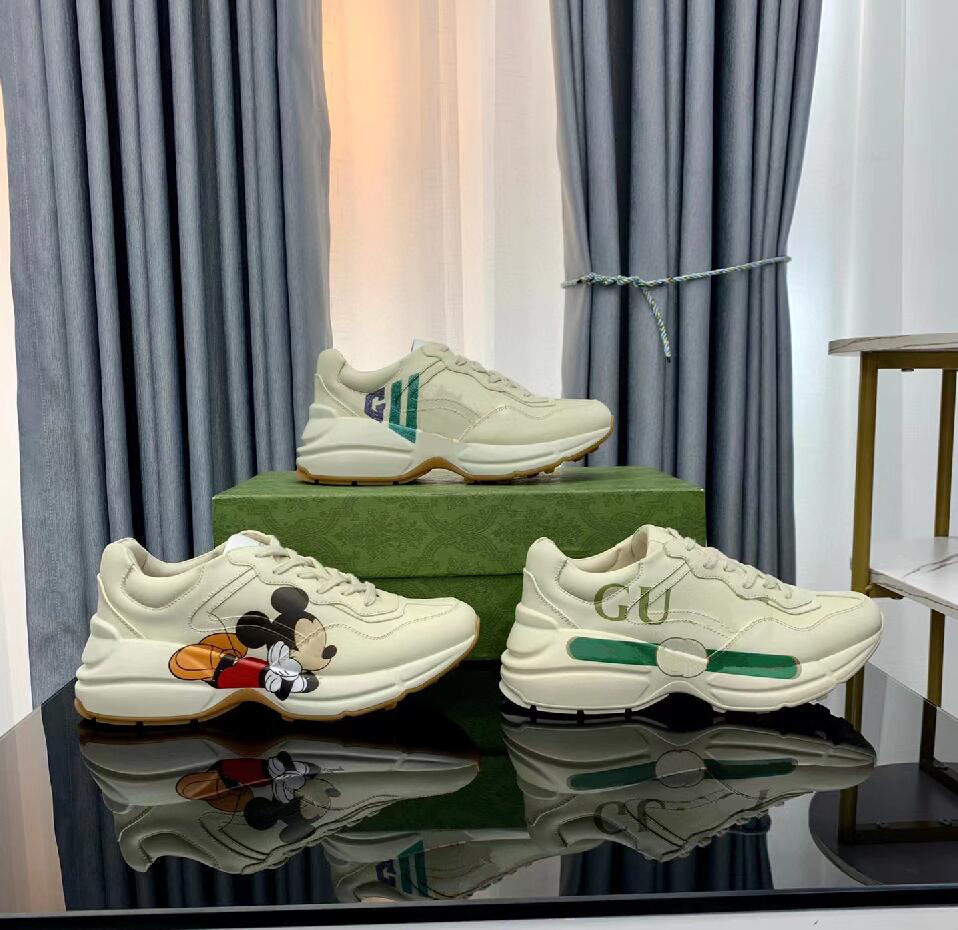 

luxury brand Designer shoes Rhyton Sneakers Sandals Beige Men women shoe Trainers Vintage Chaussures Ladies Classic fashion Designers Sneakes with box size 35-46, Color 7