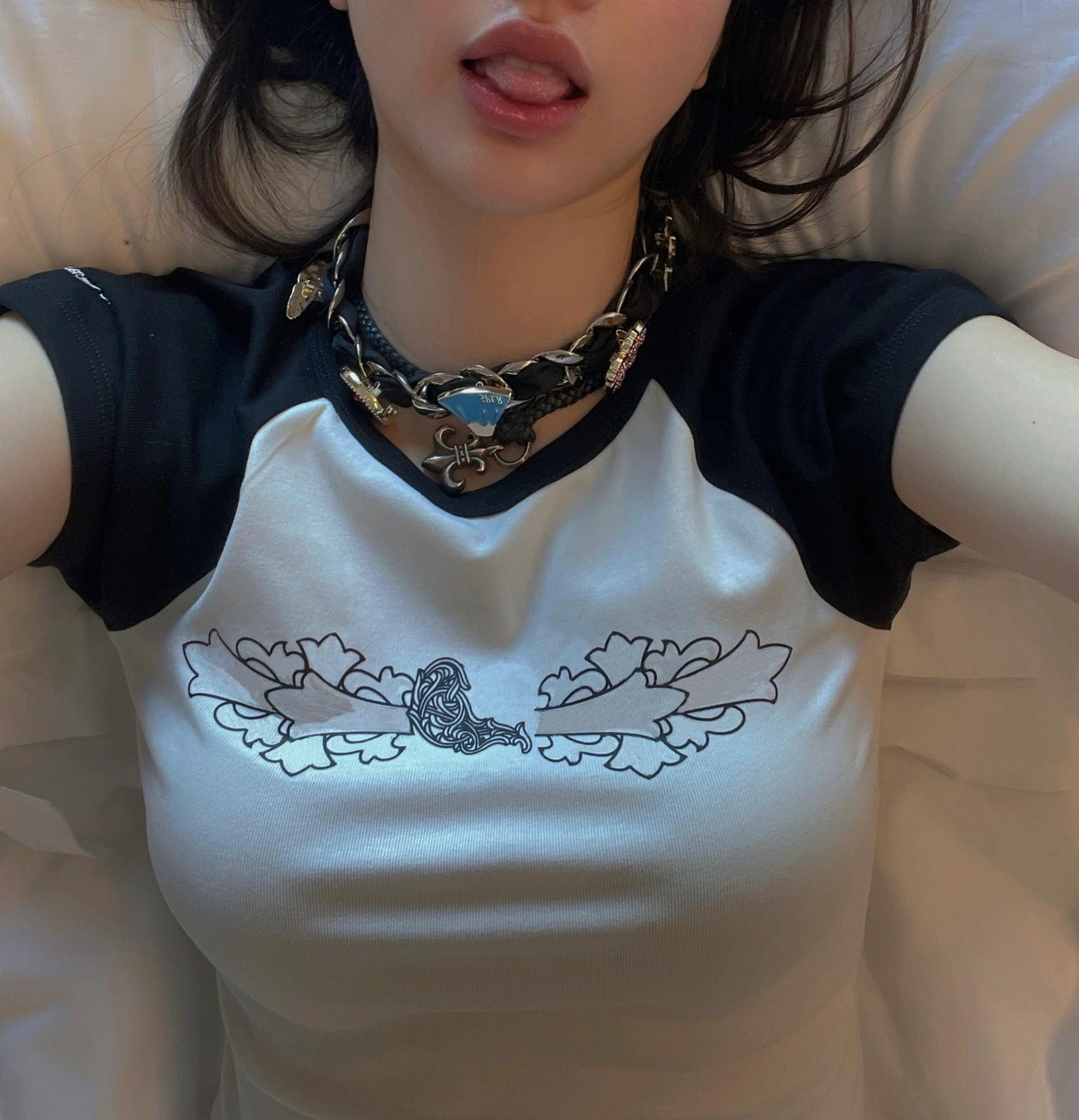 

Brand Clothing Woman T Shirt High Quality Fashion Letter Popular Pattern Printed Patchwork Contrast Color Tees, White