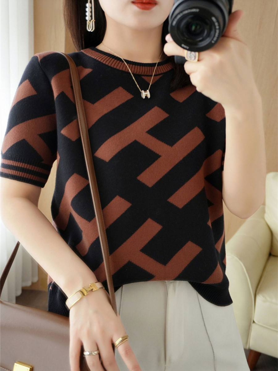 Nouveau 2022 été femmes à manches courtes mode tricot broderie lettre pull t-shirt Femme Vintage luxe concepteur mince Y2K t-shirts hauts