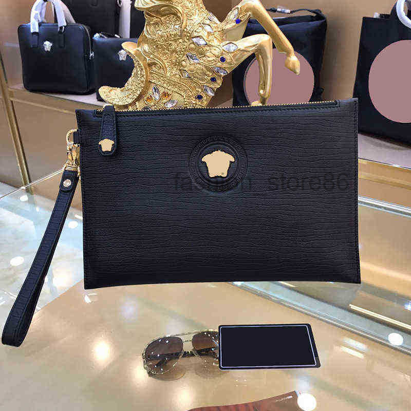 

Designer bags New Fashion bag Spirit Medusa Men's Leather Handbag Large clutch Clip Bag, Black