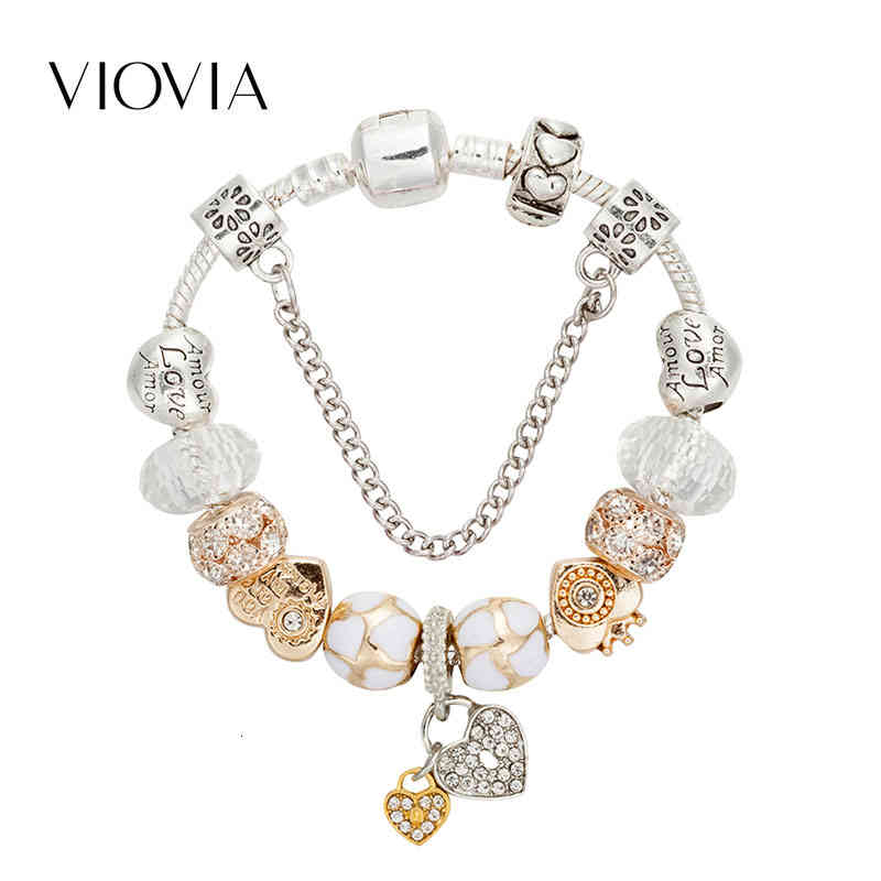 Bracelet Designer Viovia Mode De Luxe Charmes Bracelet Bracelets Coeur Perles Pendentif pour Femmes Diy Bijoux Fit Cadeau De Mariage B18011