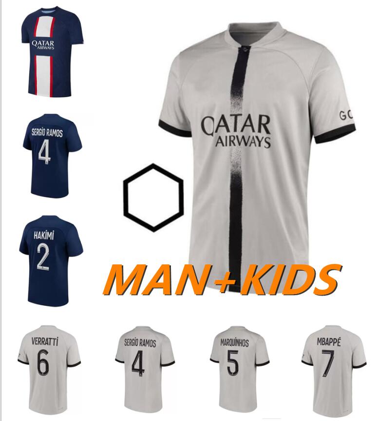 

22 23 PSGs MBAPPE Fourth soccer jerseys 2022 2023 WIJNALDUM MARQUINHOS SERGIO RAMOS HAKIMI Away Maillots de football shirt Kits sock Full sets HAKIMI VERRATTI 4th