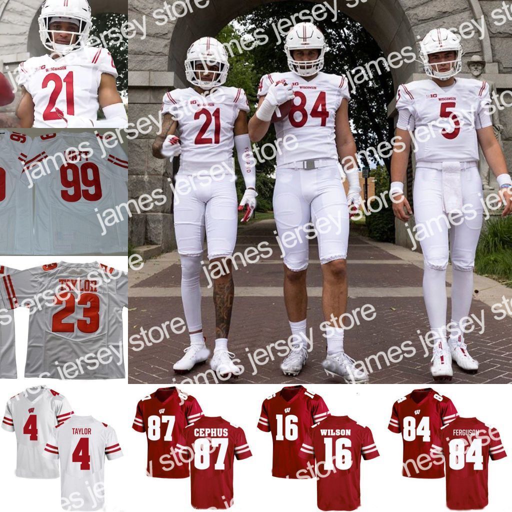 2022 2021 Wisconsin Badgers Unveils Alternate Jersey 16 Russell Wilson 99 JJ Watt 23 Jonathan Taylor Monteball Kendrick Pryor Alex Honeybrook-image-918261611