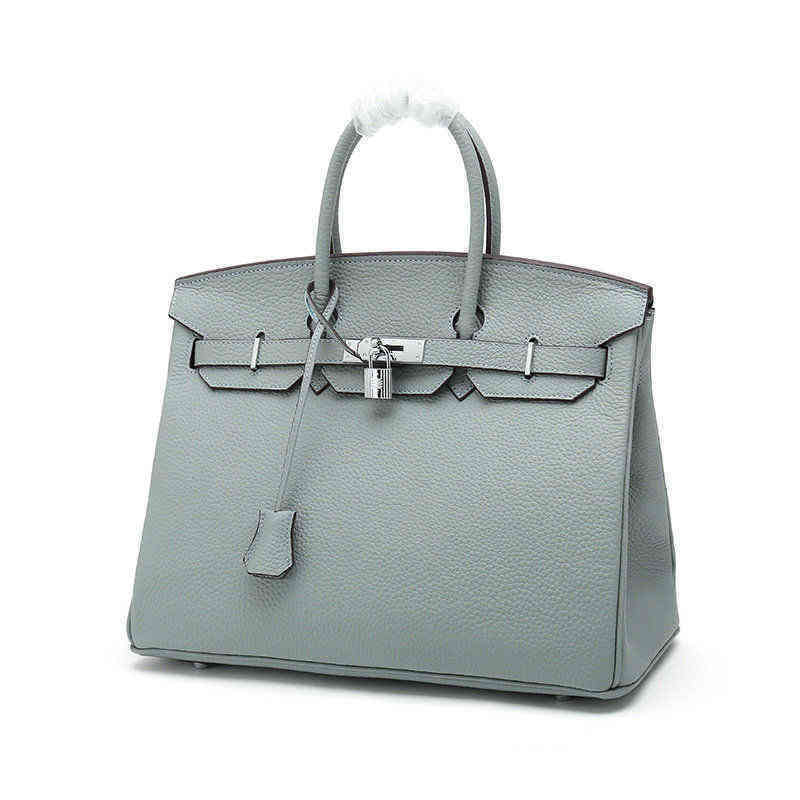 

Designer Birkins Bags Herme 2022 Genuine Leather Platinum Bag Litchi Pattern Top, 30cm elephant grey