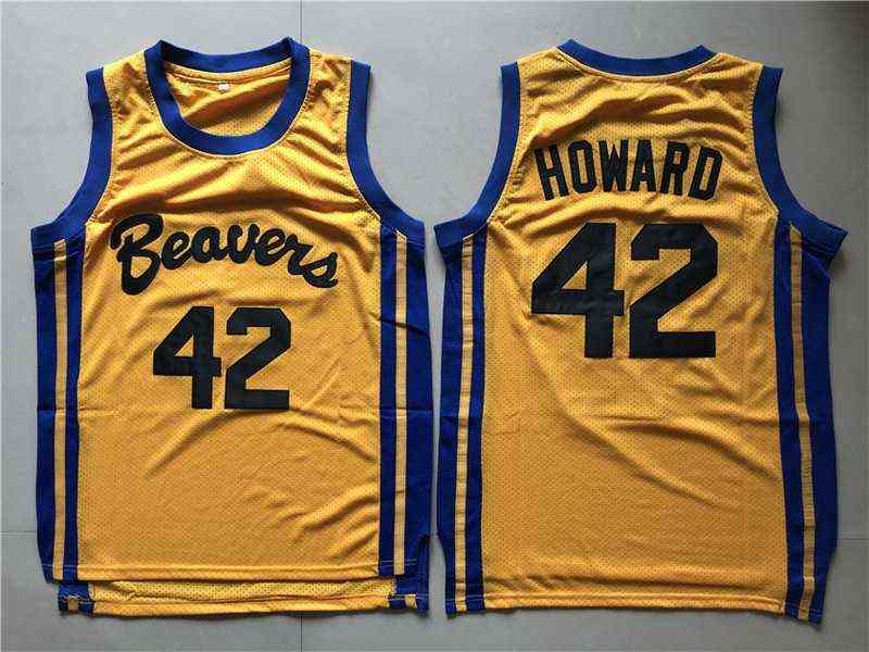 

Mens Teen Wolf Scott Howard 42 Beacon Beavers Basketball Jerseys Yellow Movie Stitched Shirts -XXL