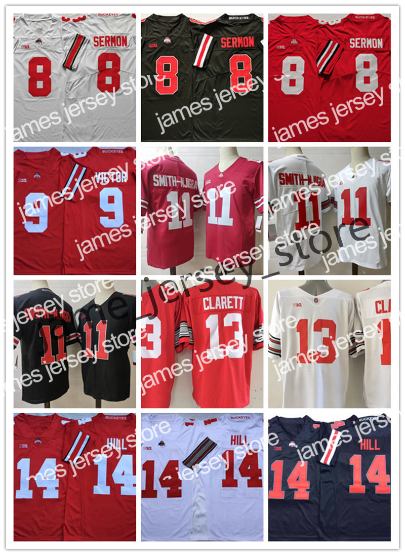 

22 NCAA Ohio State Buckeyes Football Jersey 8 Trey Sermon 9 Binjimen Victor 11 Jaxon Smith-Njigba 13 Maurice Clarett 14 K.J. Hill, 11 jaxon smith-njigba white jersey