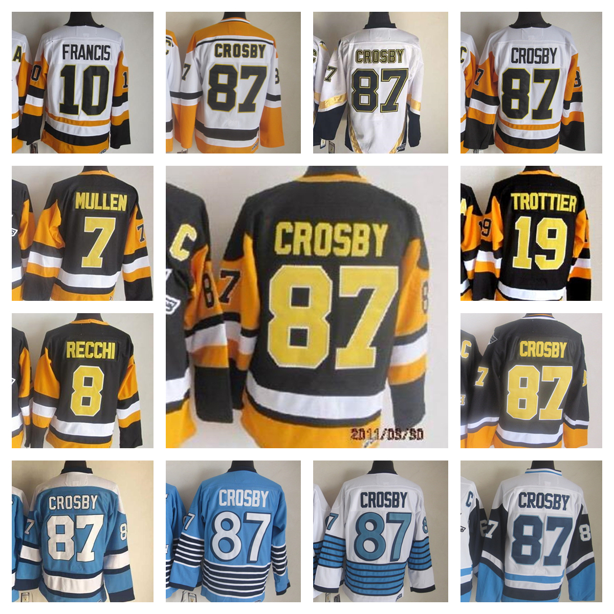 

Pittsburgh''Penguins''New Retro Ice Hockey Jerseys 87 Sidney Crosby 7 Joe Mullen 8 Mark Recchi 10 Ron Francis 19 Bryan Trottier Jersey, Same as picture (with team name)