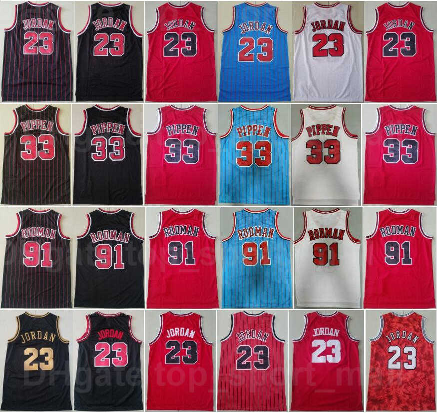 Men Mitchell And Ness Basketball Michael Retro Jersey 23 Scottie Pippen 33 Dennis Rodman 91 Vintage Stripe Black Red W''nba''
