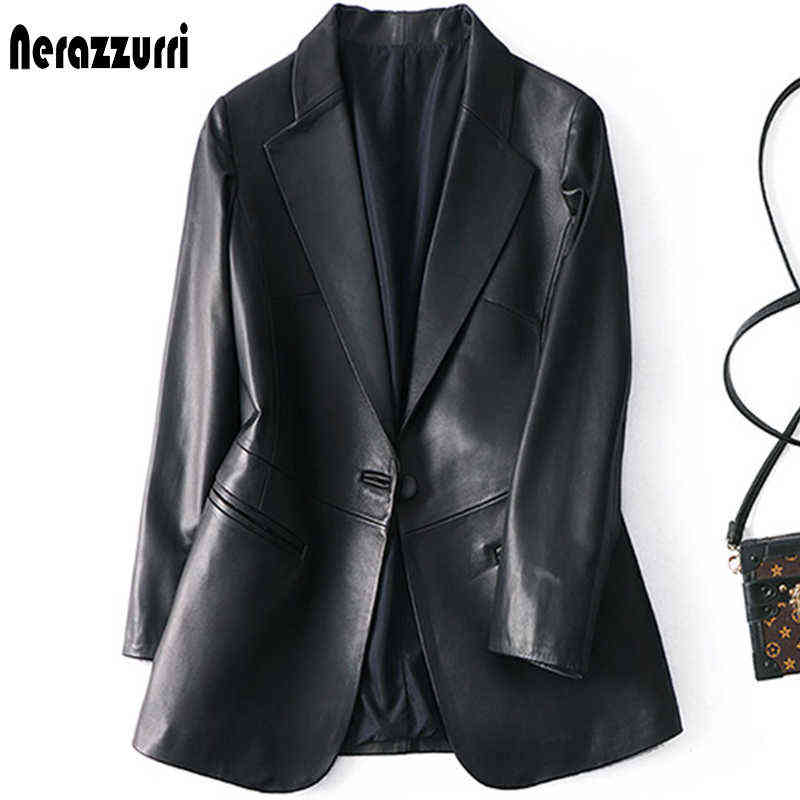 Nerazzurri Spring Autumn Black Leather Blazer Women Single Button Slim Fit Designer Womens Leather Jackets and Coats 5xl 6xl 7xl T220810