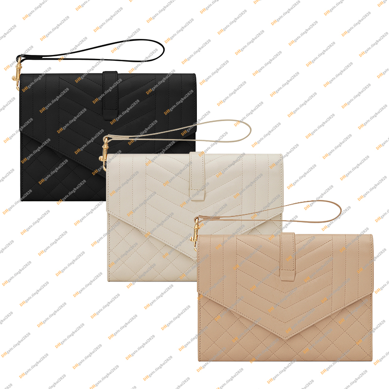 

Designer Fashion Caviar MATELASS Envelope Flap Clutch Bag Handbag TOTE Grain De Poudre Embossed Leather Cosmetic Bag Toiletry Bags High Quality TOP 5A 651030, White & gold / with dust bag & box