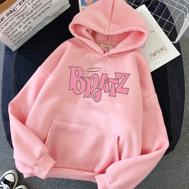

Bratz letter printed hoodie autumn and winter sweaters men and women casual student fashion hooded sweatshirts long sleeve unisex, Gray