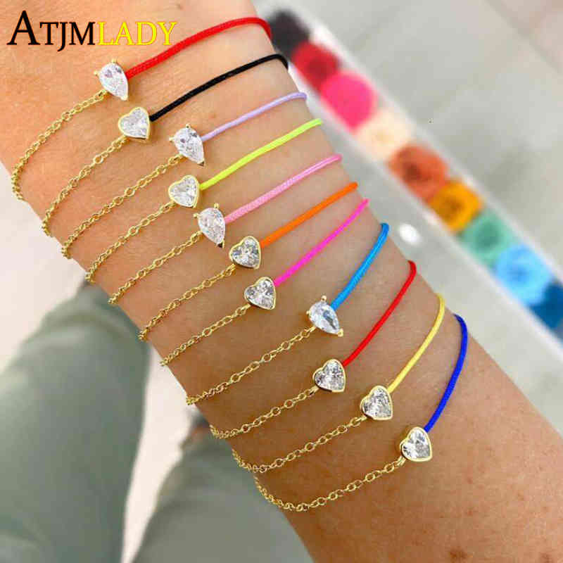 Bracelet Bangle Designer 100% 925 Sterling Silver Bracelets for Women Red Yellow Colorful String Half Rope Paved Round Heart Cz Hand Chain Fine J
