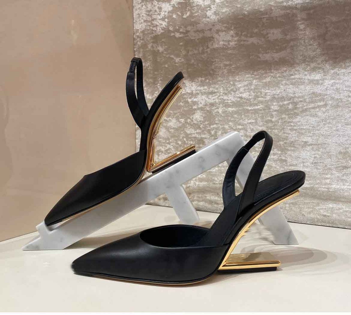 

Top Quality First Leather Sandals Shoes Women Diagonal F-shaped Slingback High-heeled Lady Pointed Toe Pumps Party Wedding Gladiator Sandalias EU35-42