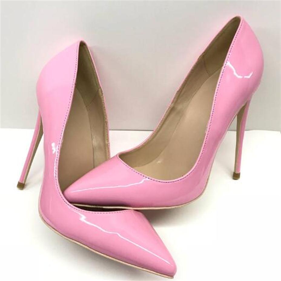 

New Pink Patent Leather Pointed High-heeled Shoes 12cm 10cm 8cm sexy Thin Heel Stiletto Shoes Pumps Boots Women Dress shoe, Heel 12cm