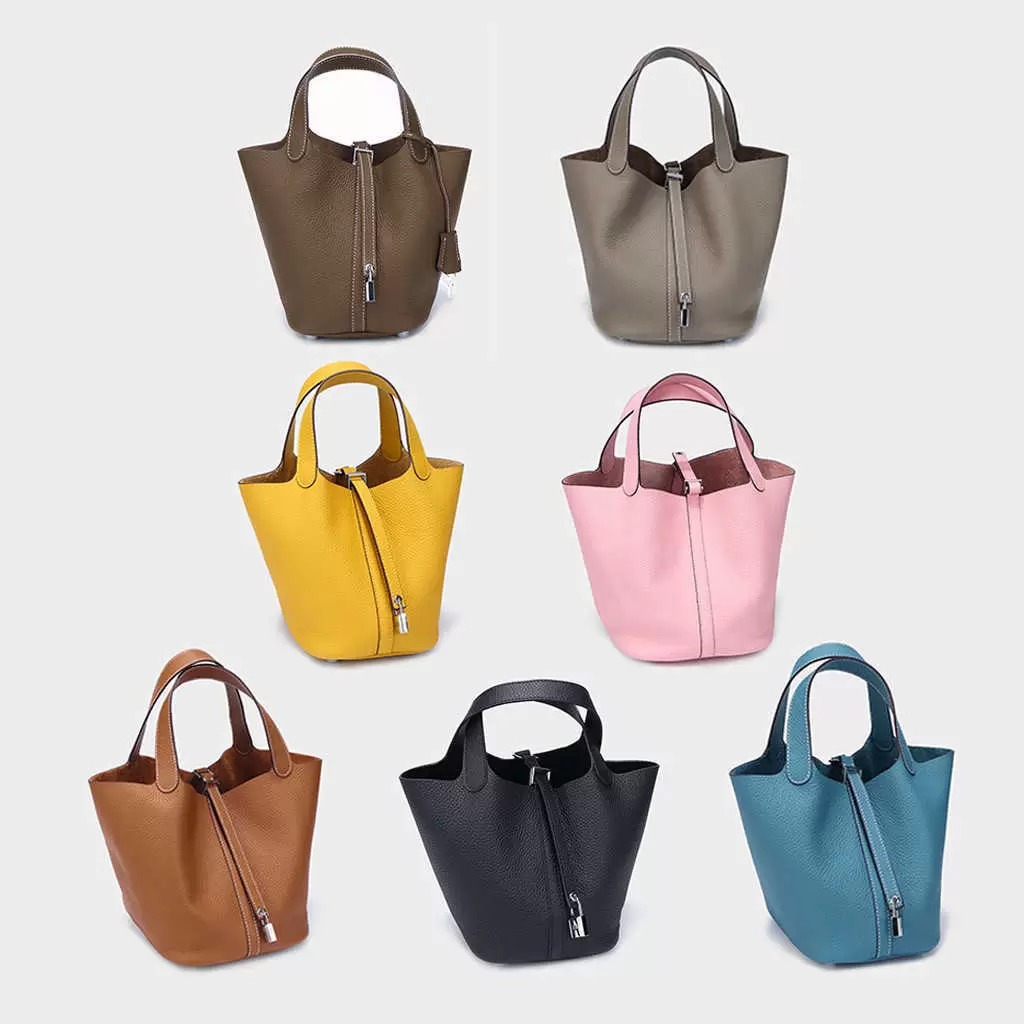 

2022 luxury hand bag handbag bucket vegetable basket lychee pattern handbag large capacity first layer cowhide fashion designer niche high-end shoulder messenger, Empty box only