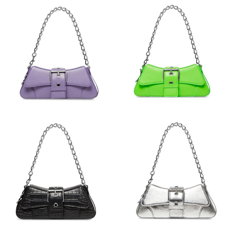 

Lindsays Chain Shoulder Bag Pleated Mirror Calfskin Curved Flap Buckle Belt Designers Small Axillary BagWith Aged-silver Hardware Wallet Purses, Color 1