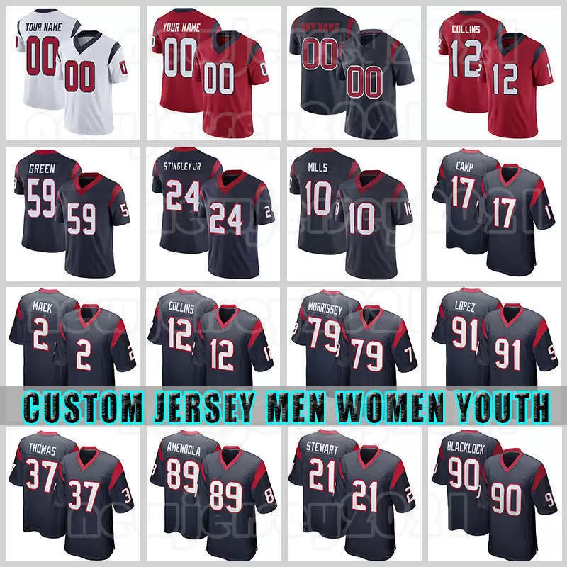 

24 Derek Stingley Jr 10 Davis Mills Football Jerseys Kenyon Green Marlon Mack Jimmy Morrissey Roy Lopez Houstons Jalen Camp Texanes Nico Collins Tavierre Thomas, Custom men (d z r)4
