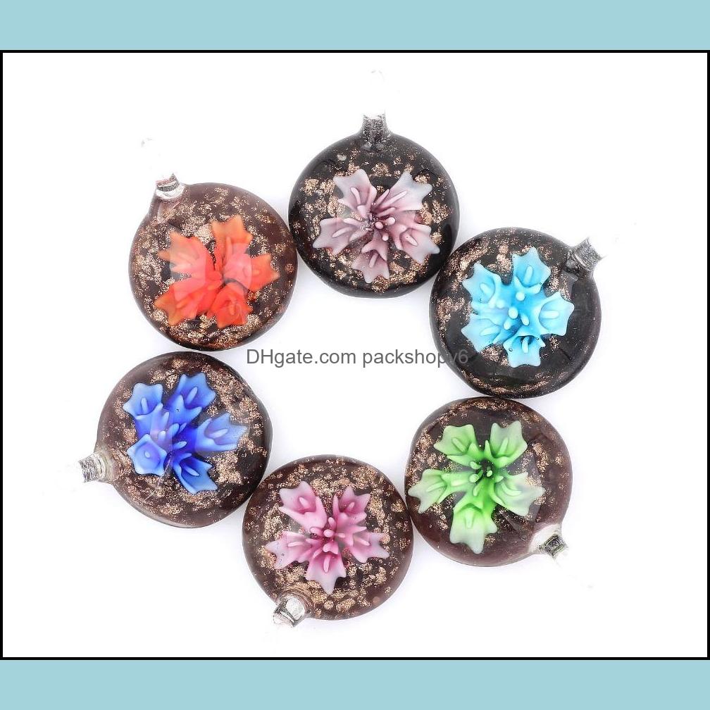 Colliers de pendentif en gros 6pcs pendentifs faits ¢ la main murano verre m←lange couleur fleur rond