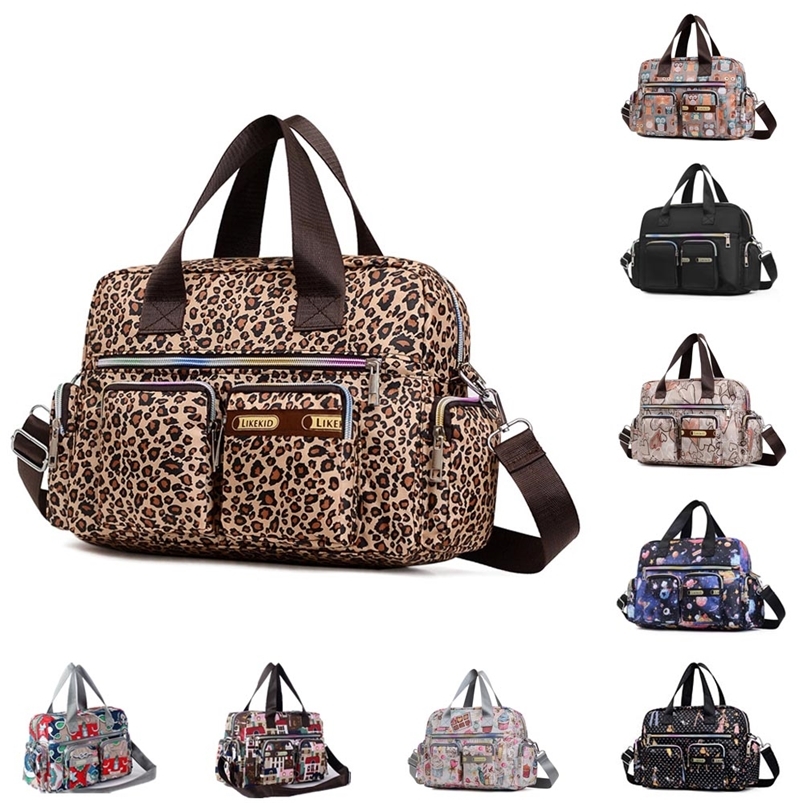 Leopard Women Handbag Nylon Luggage Bags Large Capacity Flower Print Hand Travel Duffle Lady Girl Weekend 220819