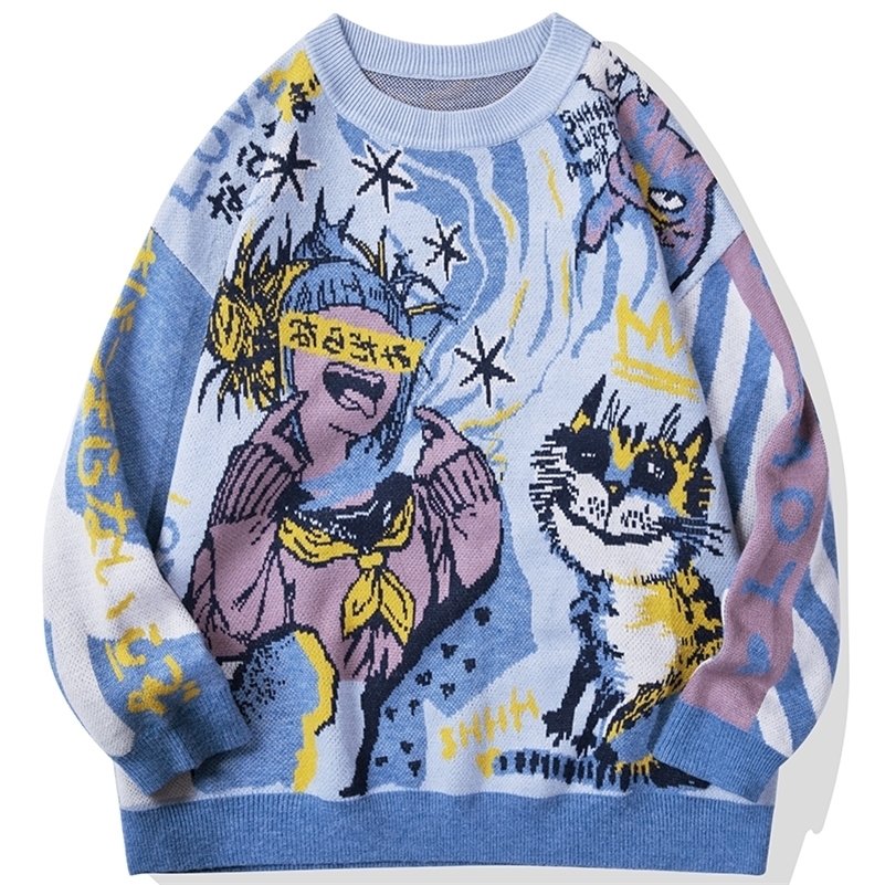 Harajuku japonais Anime graphique chandail hommes Hip Hop Streetwear automne surdimensionné pull pour la mode s 220818